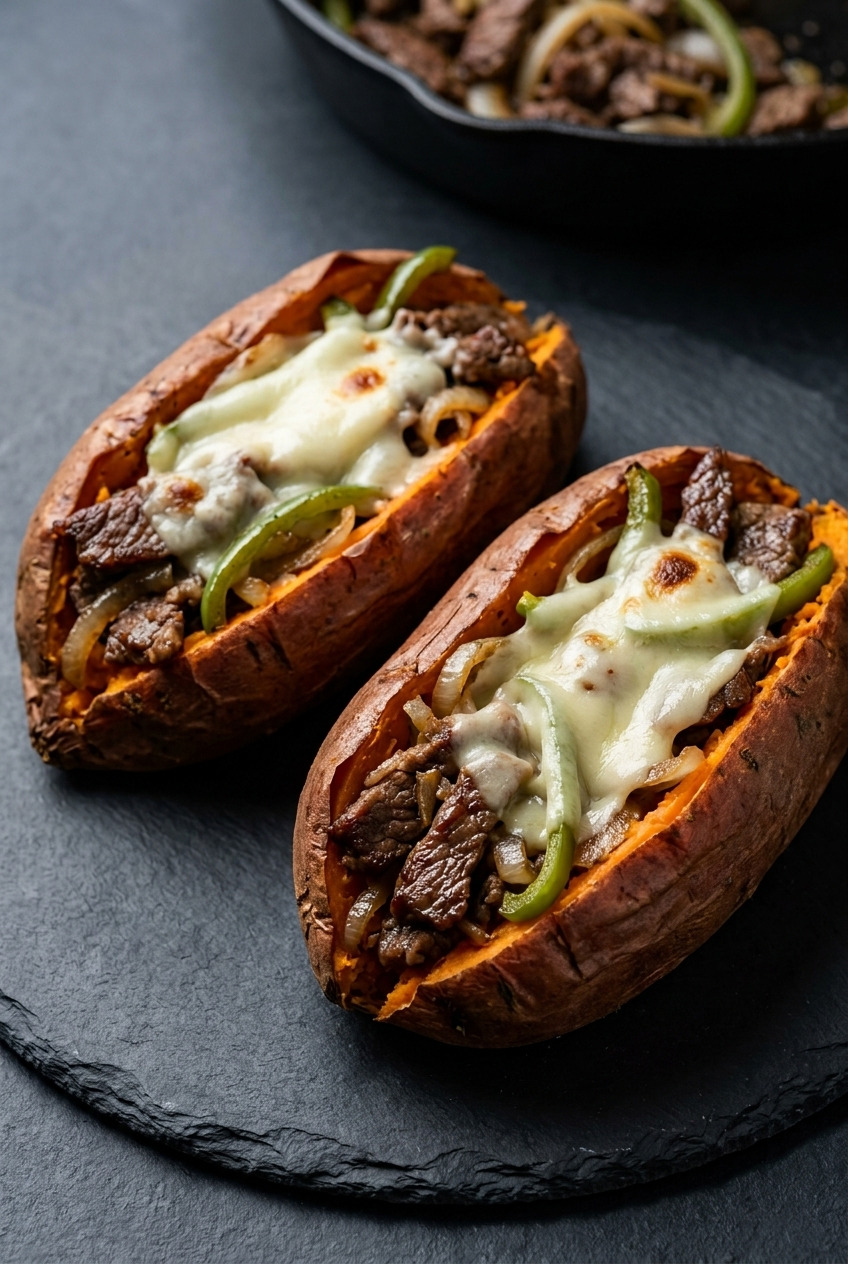 philly cheesesteak stuffed sweet potatoes