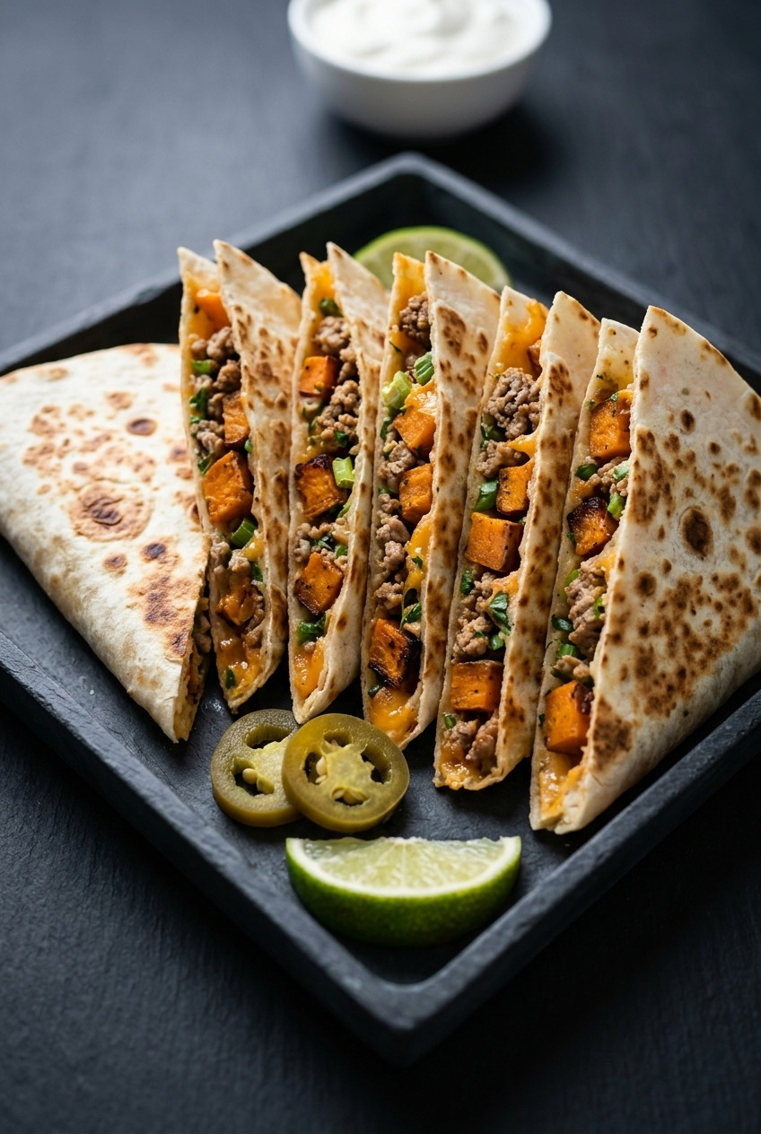 pork and sweet potato quesadillas