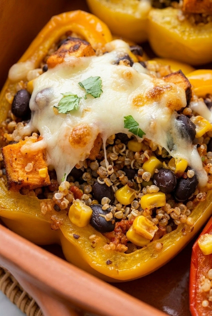 quinoa and sweet potato stuffed peppers close up