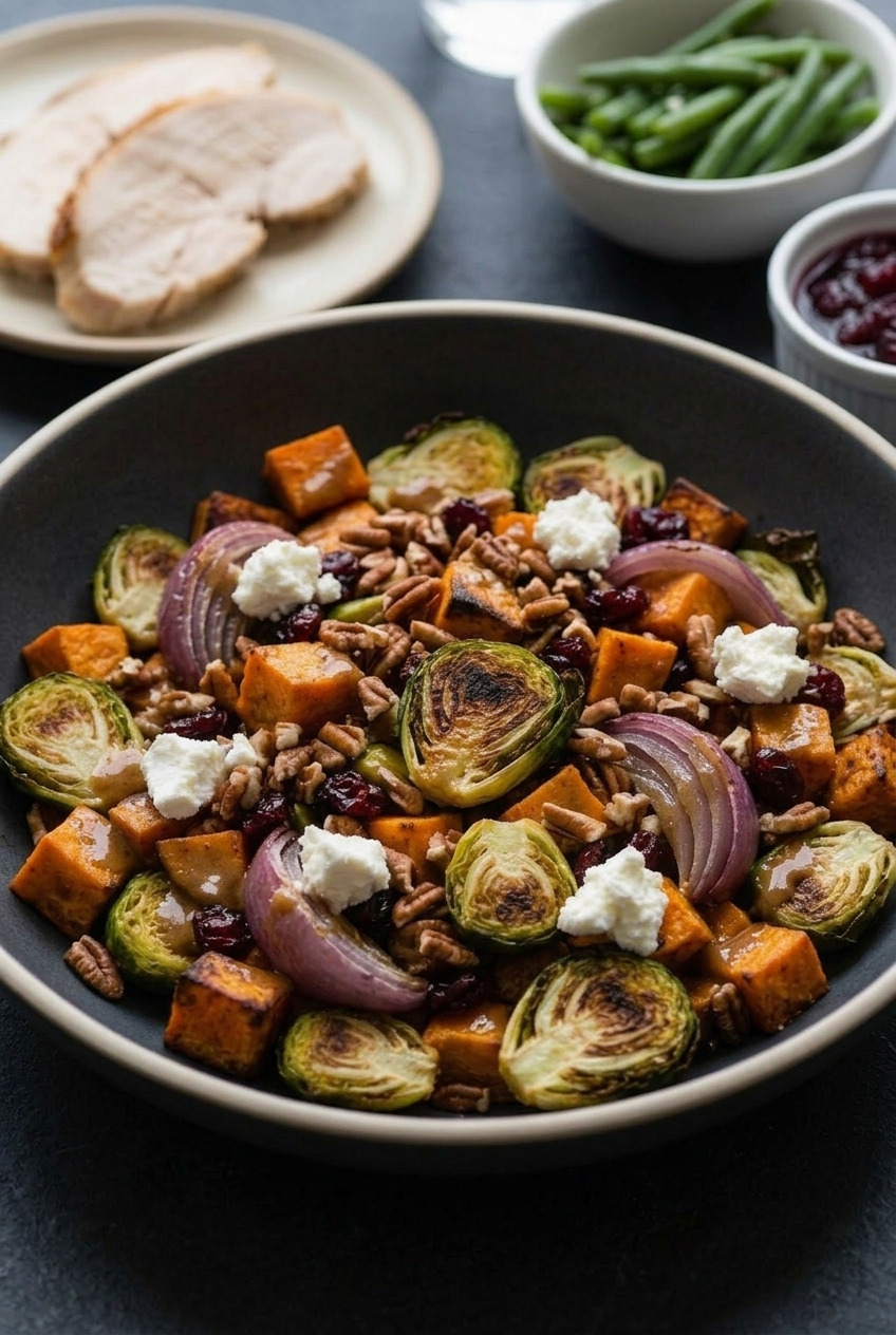 roasted sweet potato and brussels sprout salad with maple dijon complete meal