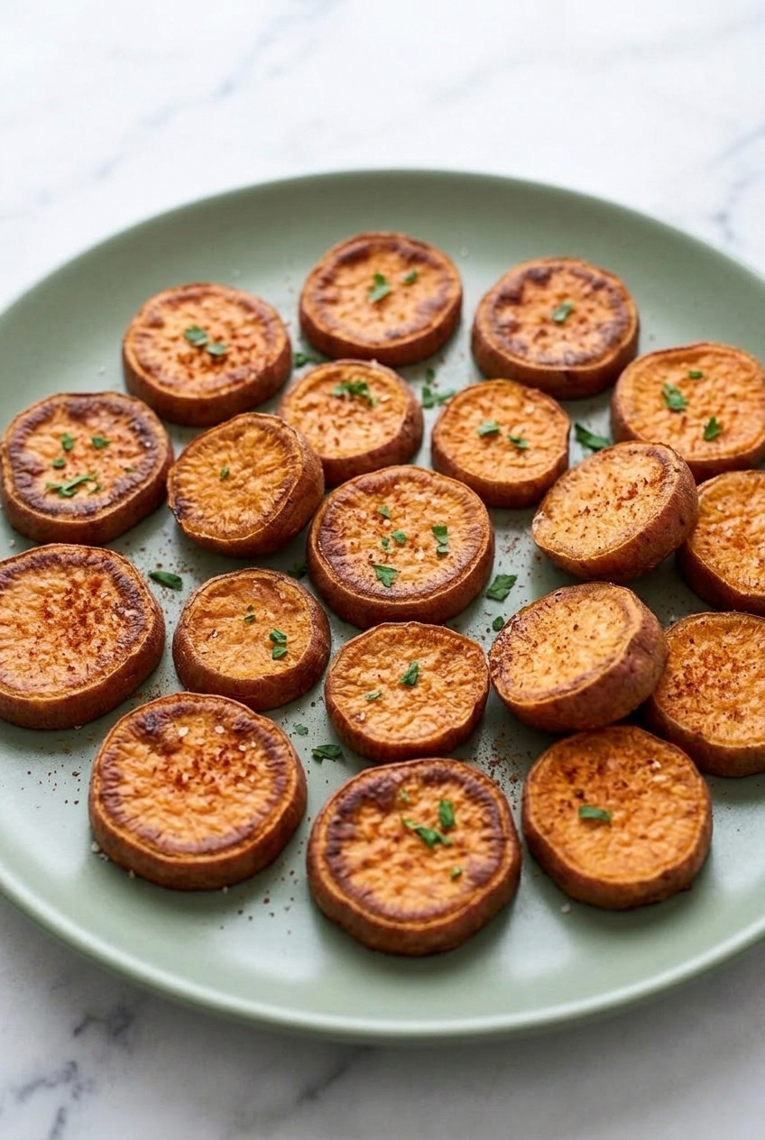 roasted sweet potato rounds served