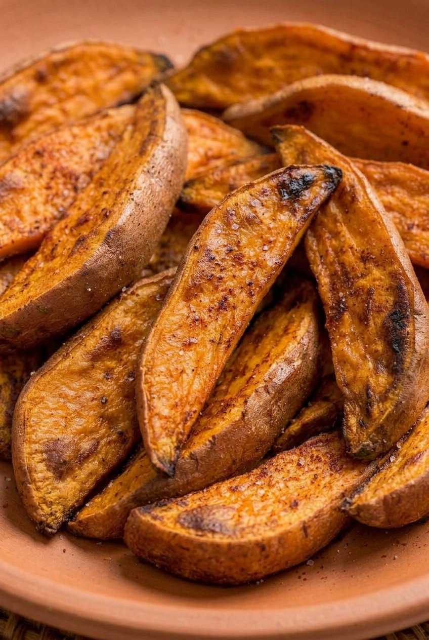 roasted sweet potato wedges side view