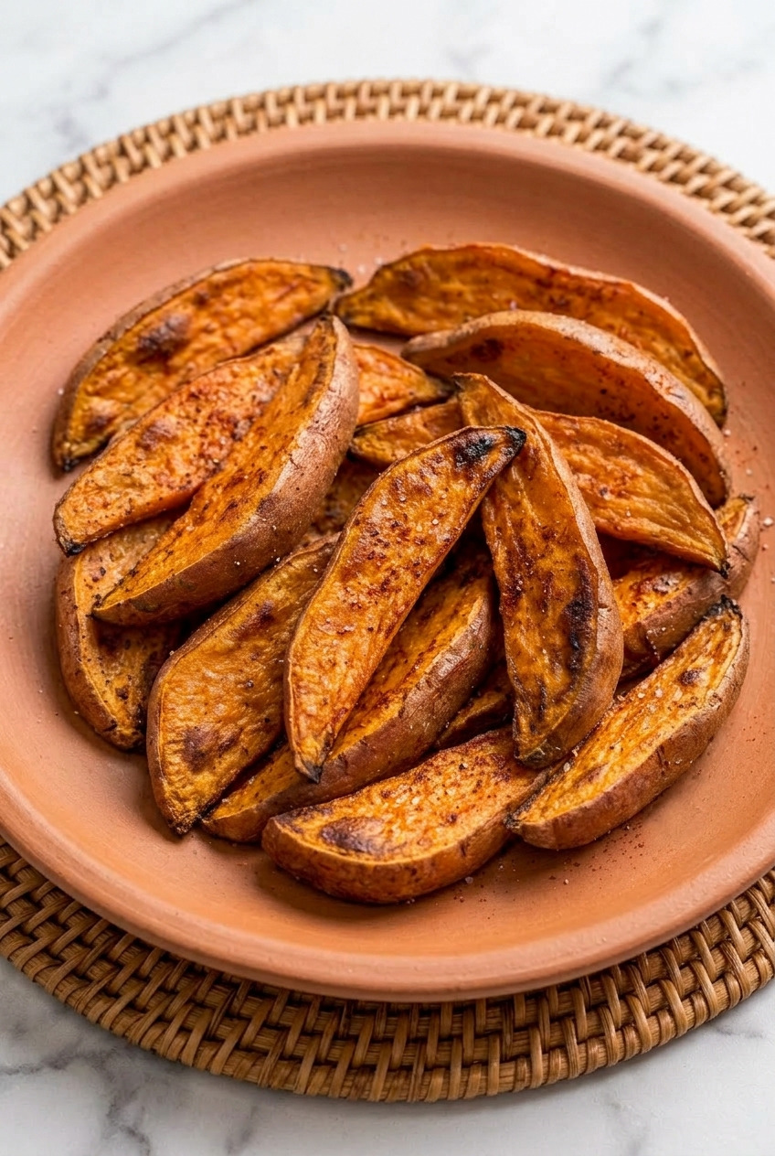 roasted sweet potato wedges served