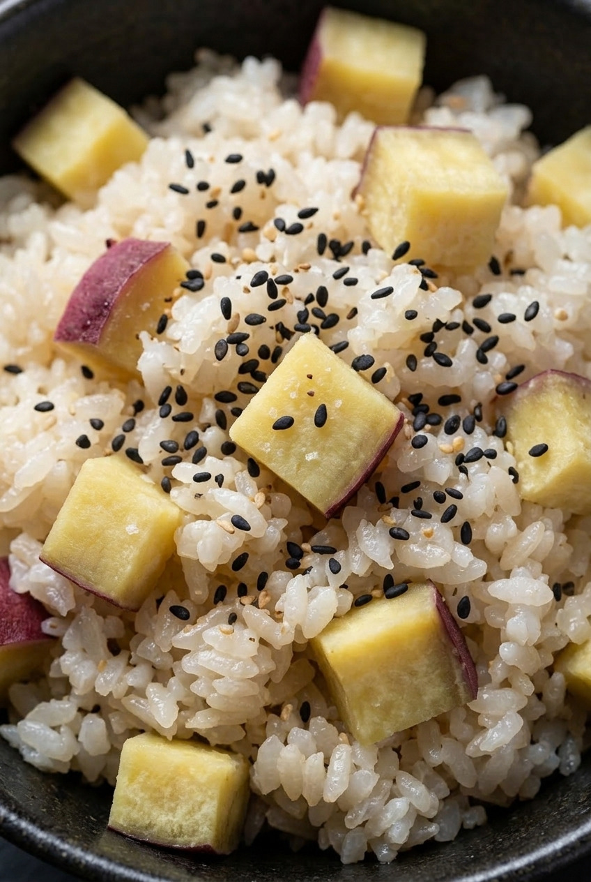 satsumaimo gohan japanese sweet potato rice close up