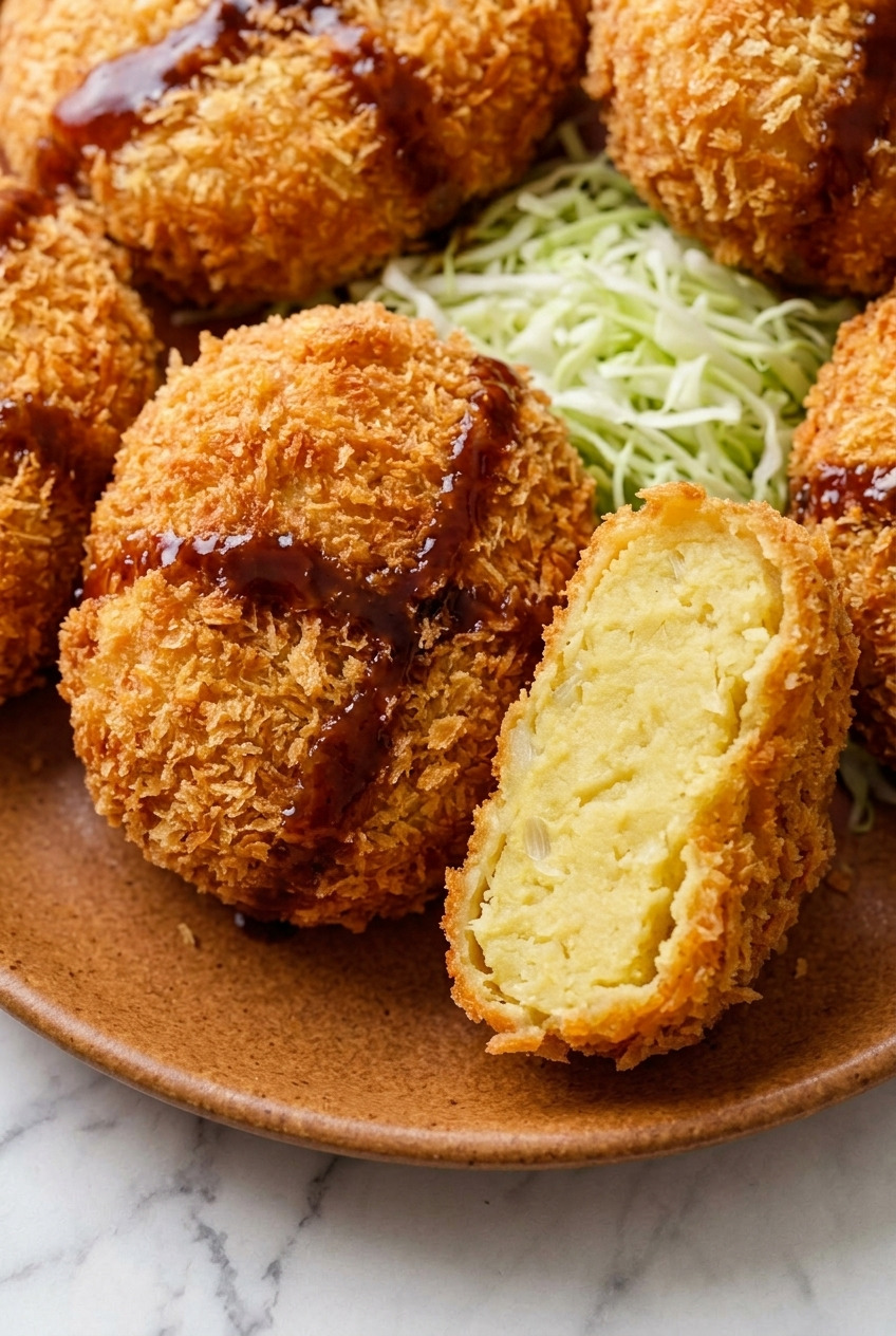 satsumaimo korokke japanese sweet potato croquettes close up