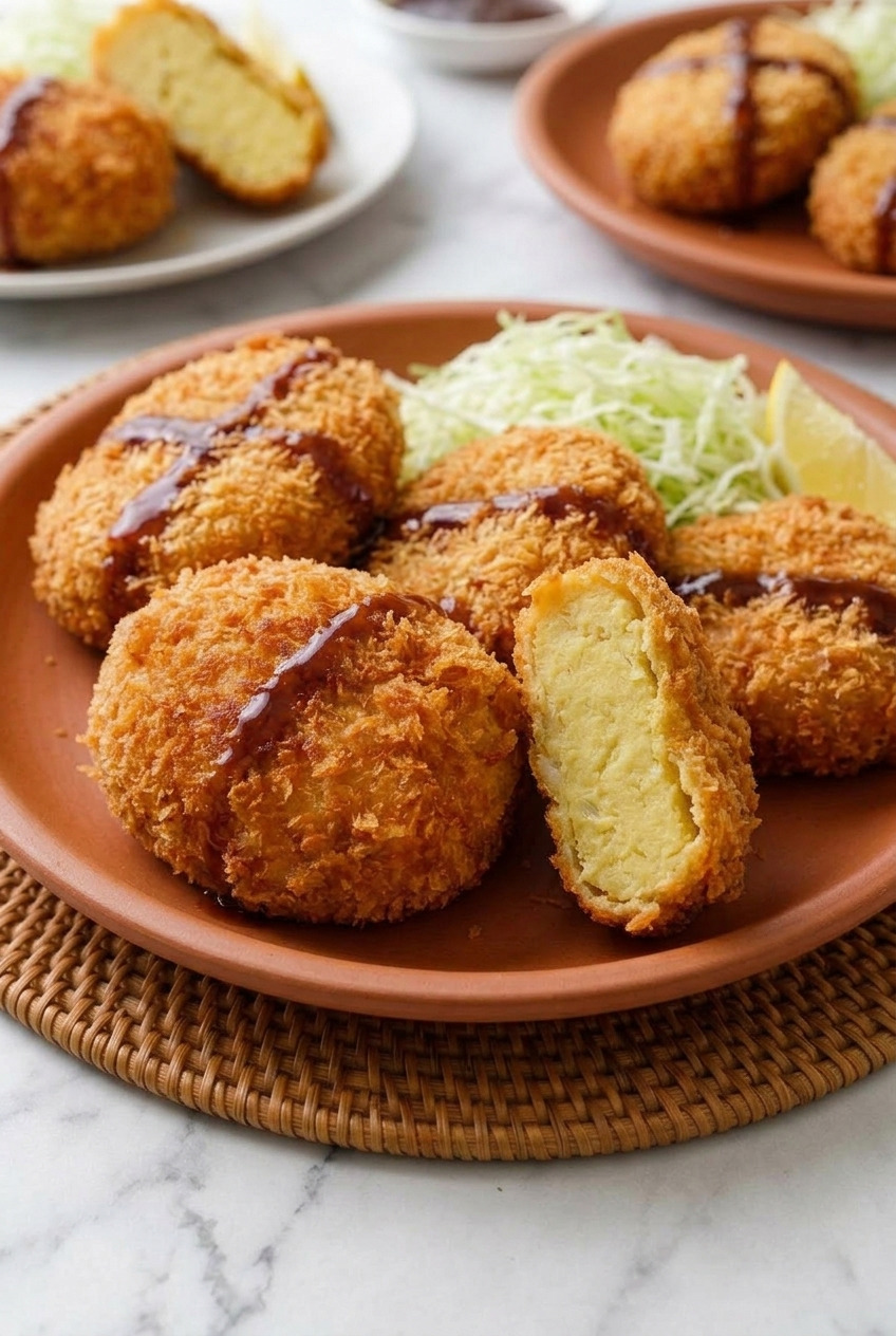 satsumaimo korokke japanese sweet potato croquettes side view