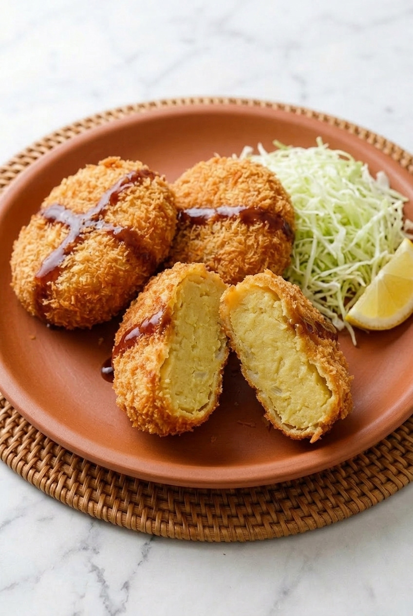 satsumaimo korokke japanese sweet potato croquettes served