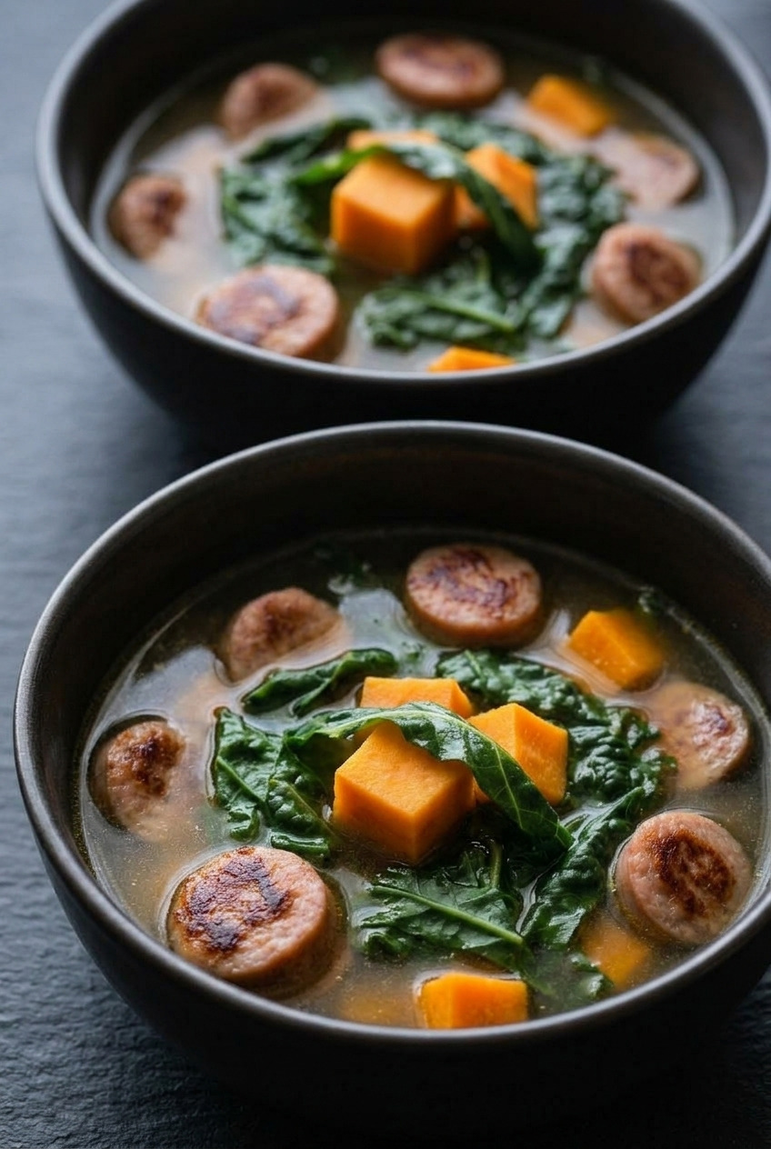 sausage kale and sweet potato soup dinner scene