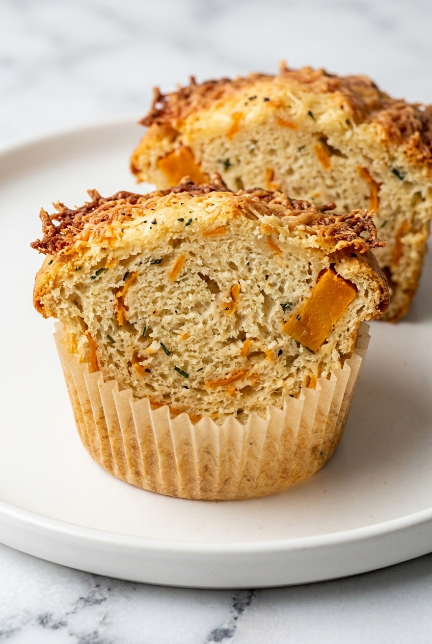 savory sweet potato and parmesan muffins close up