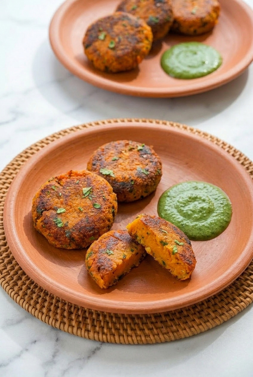 shakarkandi ki tikki indian sweet potato cutlets dinner scene