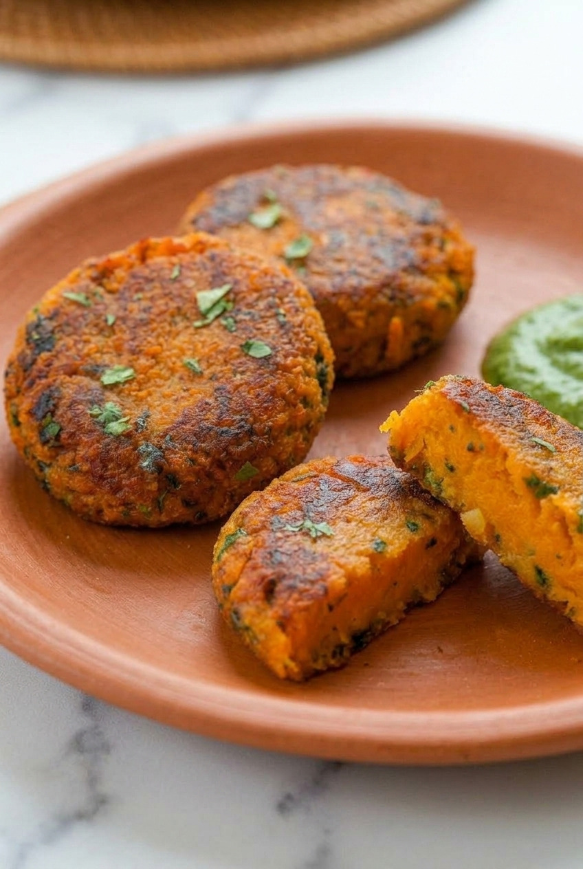 shakarkandi ki tikki indian sweet potato cutlets side view
