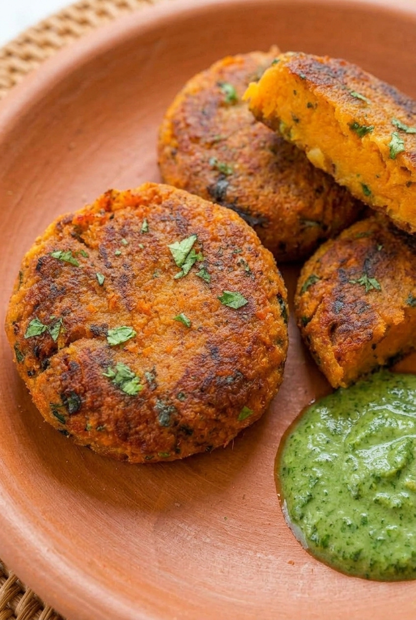 shakarkandi ki tikki indian sweet potato cutlets served
