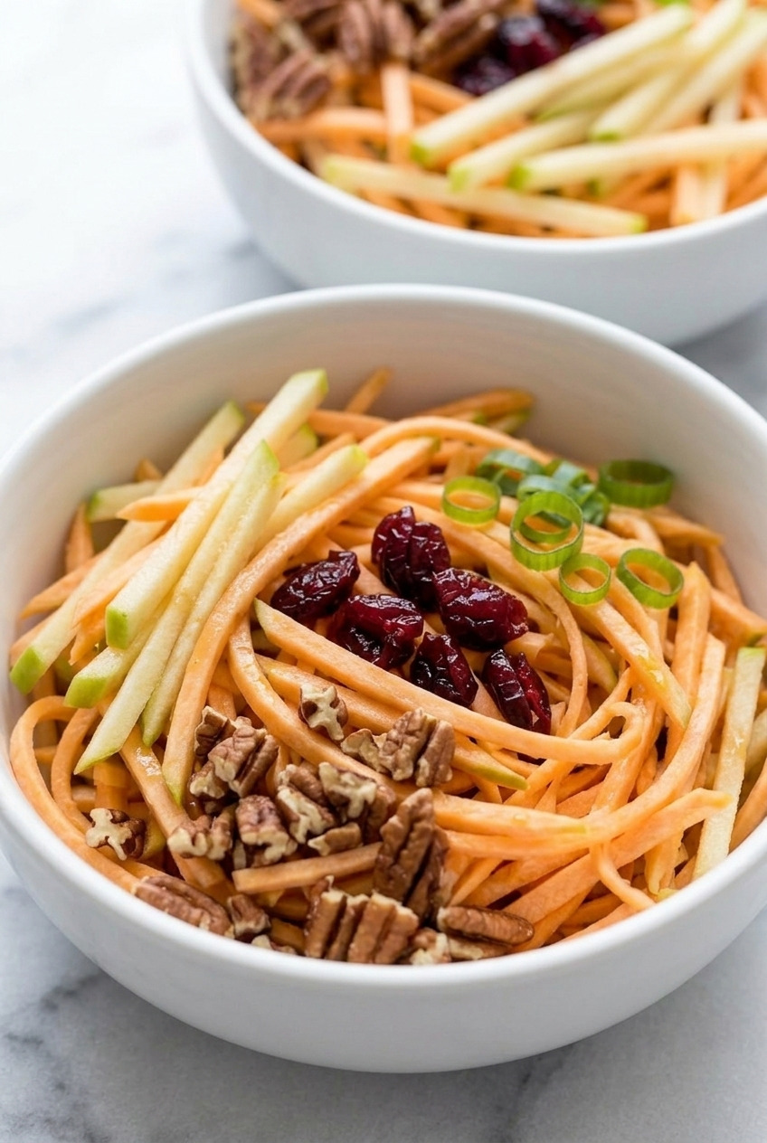 shredded raw sweet potato slaw with apple dinner scene