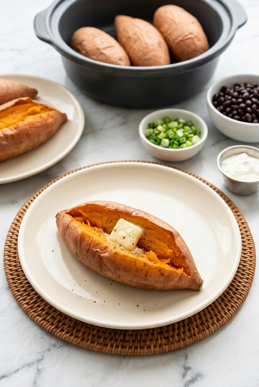 slow cooker whole baked sweet potatoes complete meal