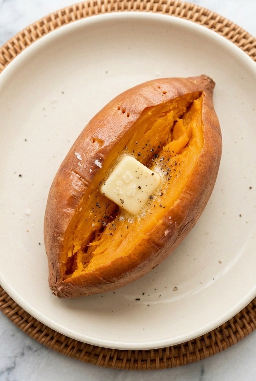 slow cooker whole baked sweet potatoes served