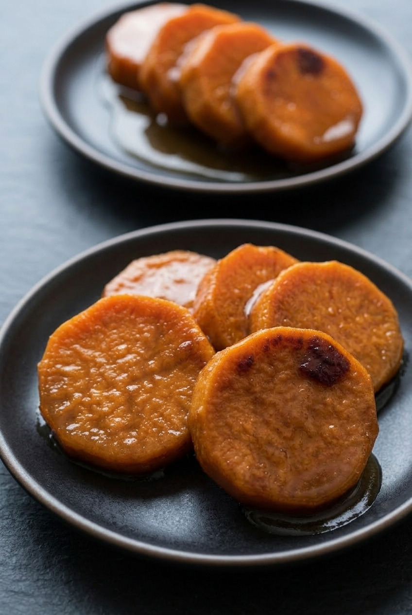 southern candied yams baked in brown sugar butter glaze dinner scene