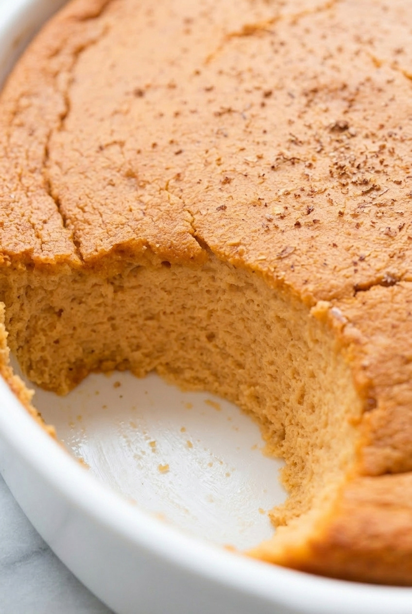 southern sweet potato souffle with vanilla and nutmeg close up