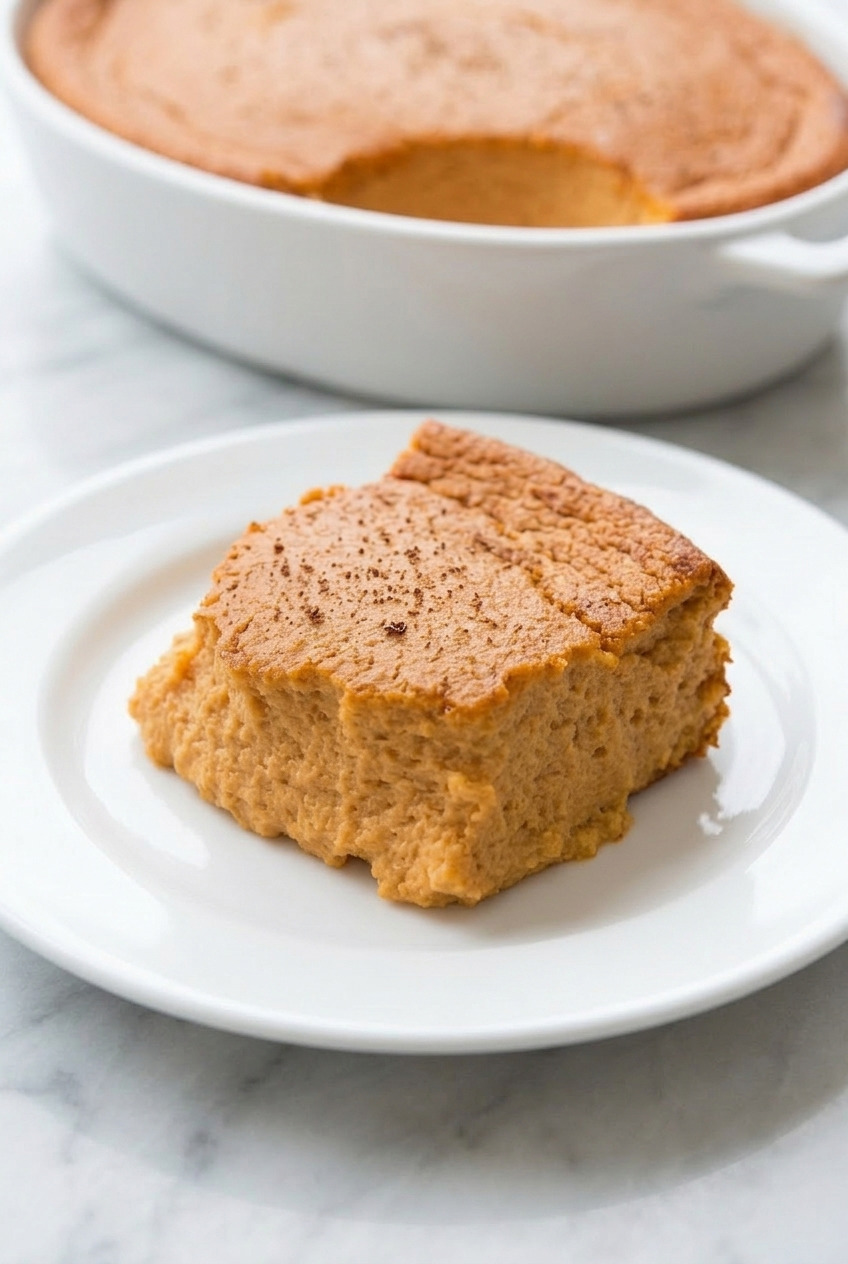 southern sweet potato souffle with vanilla and nutmeg side view