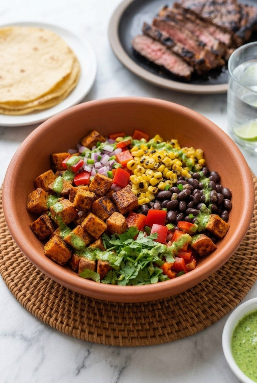 southwest sweet potato and black bean salad with cilantro lime dressing complete meal