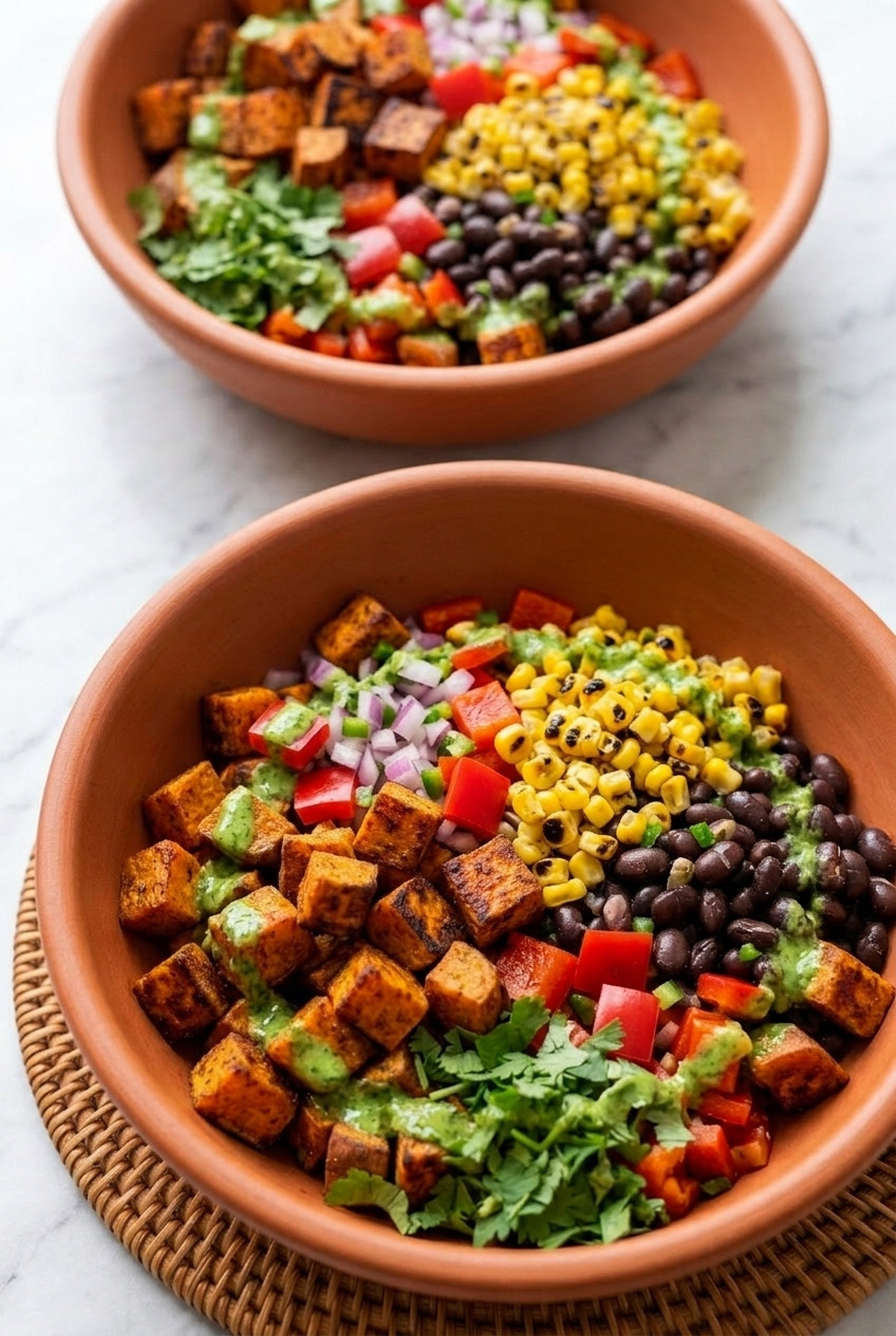 southwest sweet potato and black bean salad with cilantro lime dressing dinner scene