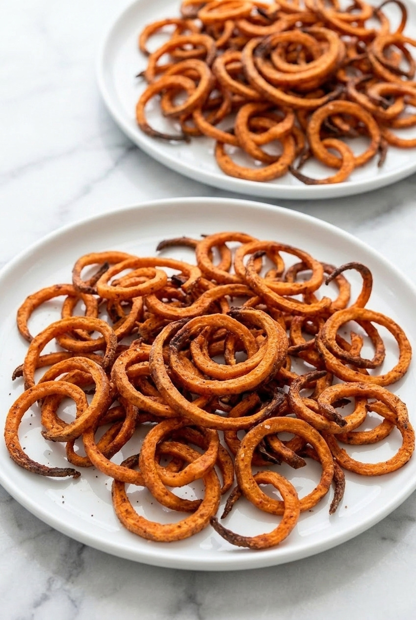 spiralized sweet potato fries dinner scene
