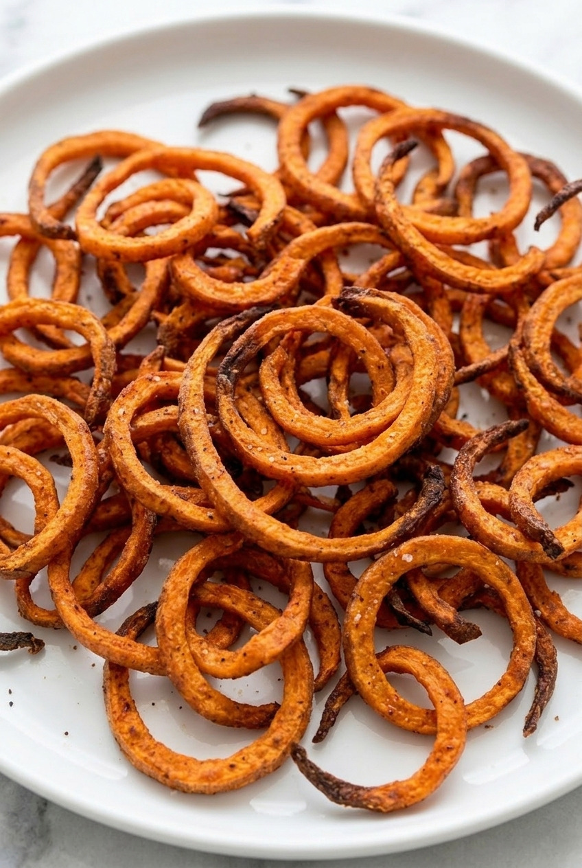 spiralized sweet potato fries served