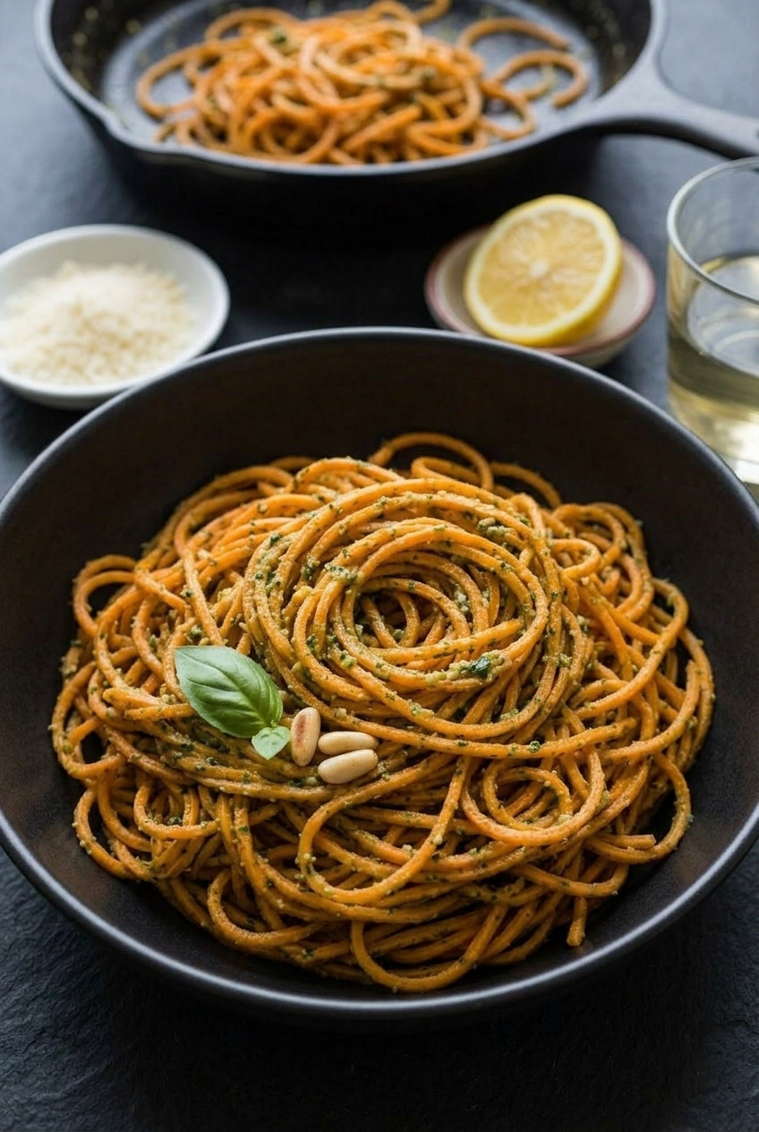 spiralized sweet potato noodles with pesto complete meal