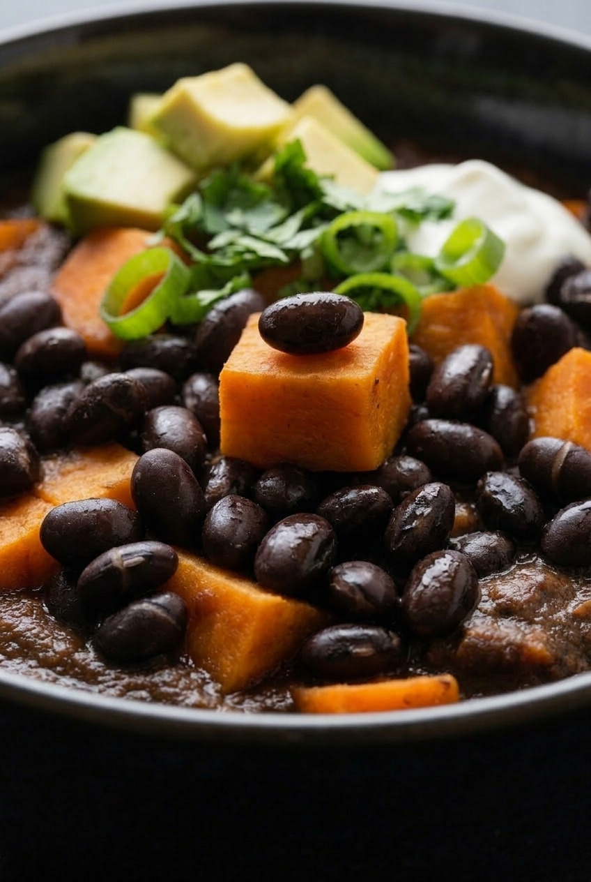 sweet potato and black bean chili side view