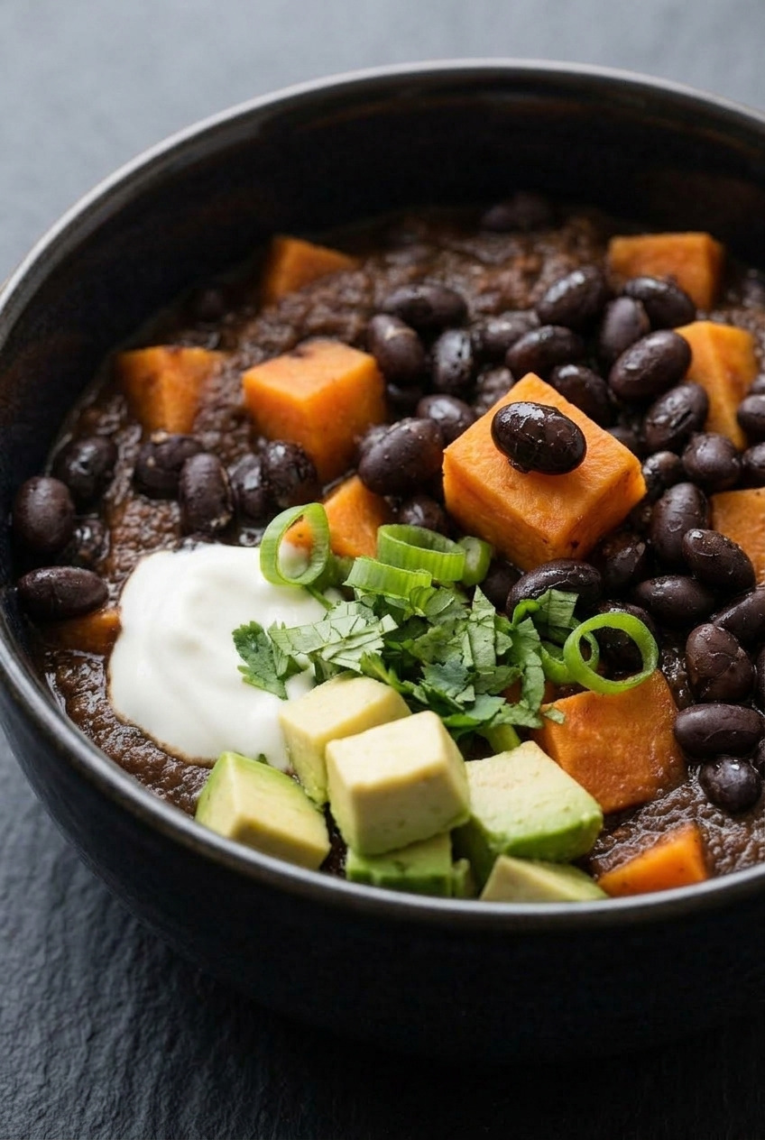 sweet potato and black bean chili served