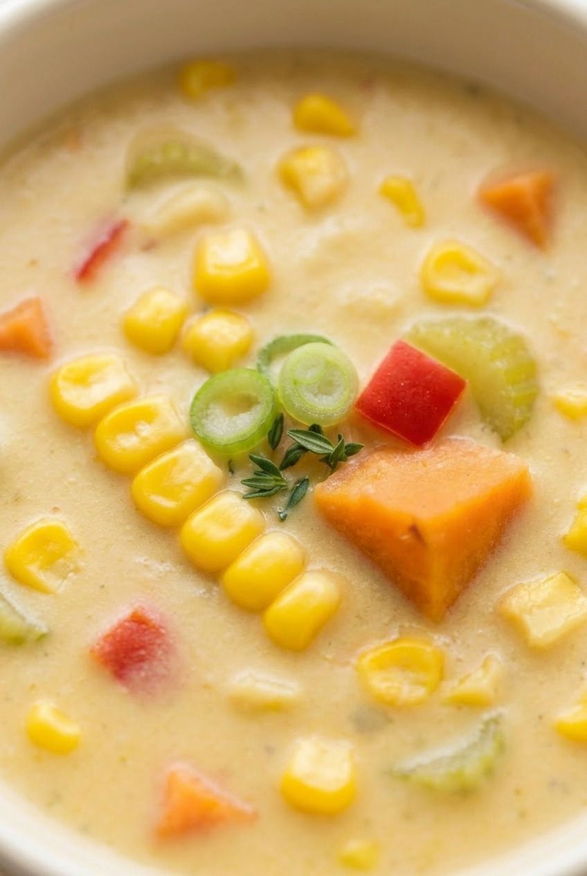 sweet potato and corn chowder close up