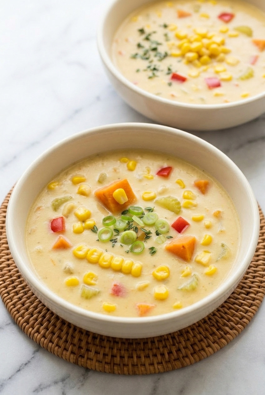 sweet potato and corn chowder dinner scene