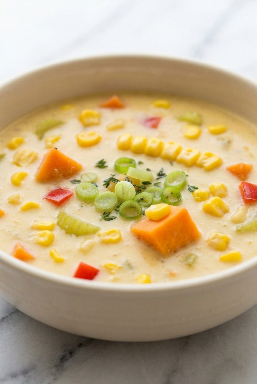 sweet potato and corn chowder side view