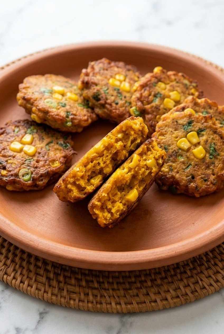 sweet potato and corn fritters side view