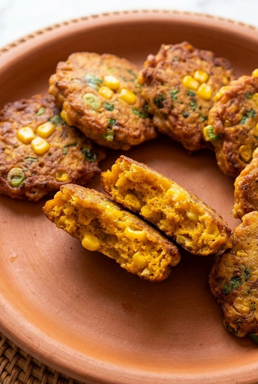sweet potato and corn fritters served