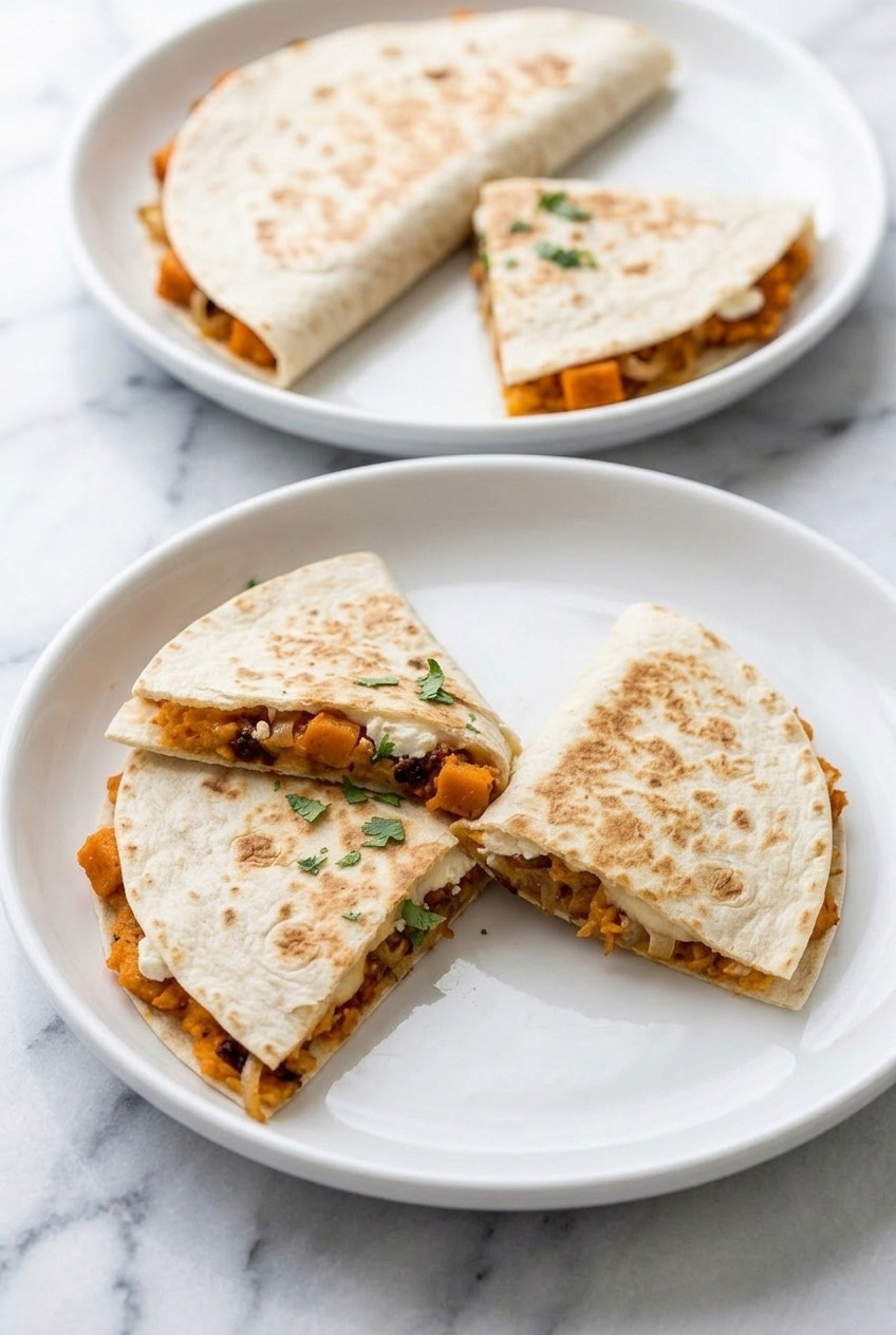 sweet potato and goat cheese quesadillas dinner scene