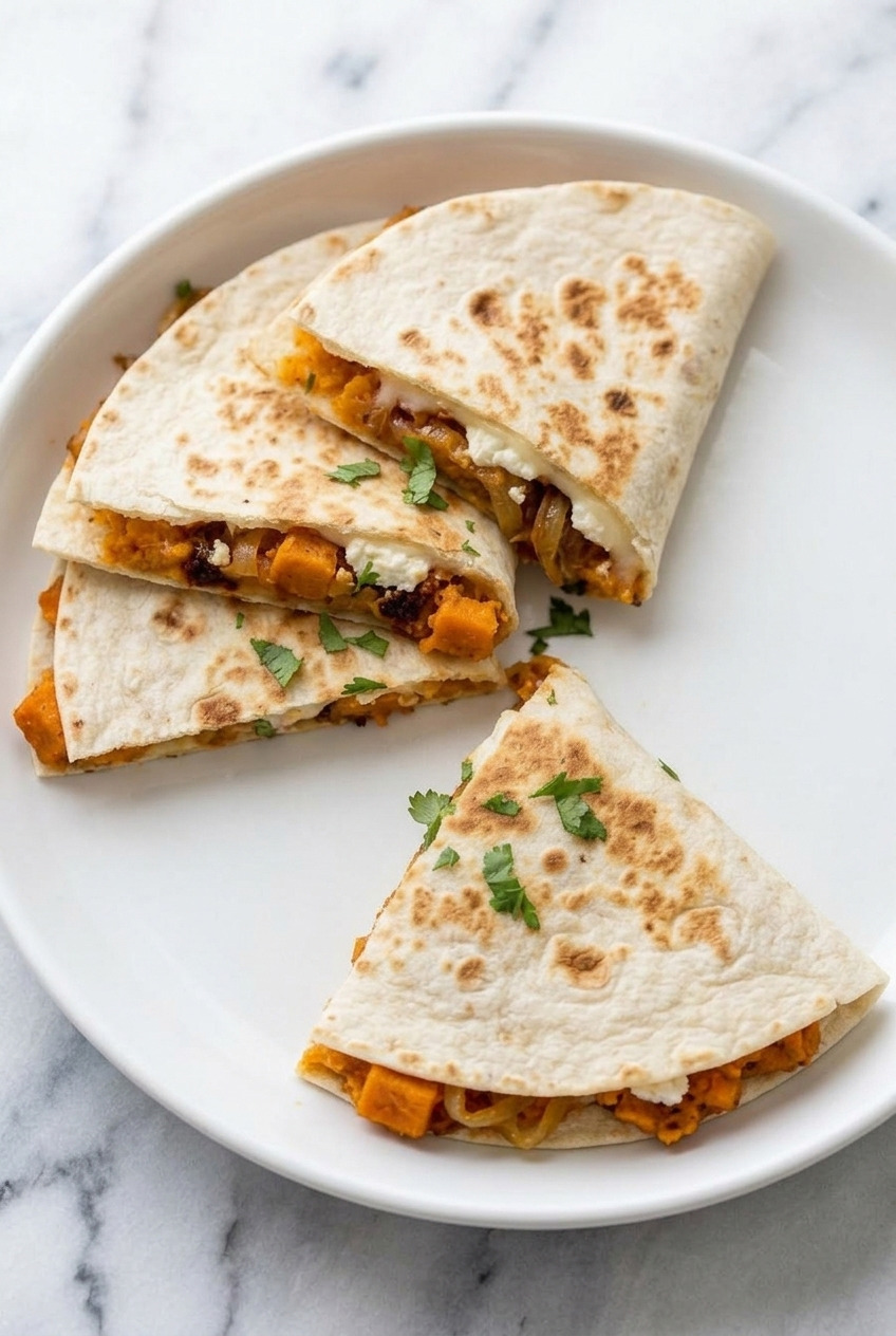 sweet potato and goat cheese quesadillas side view