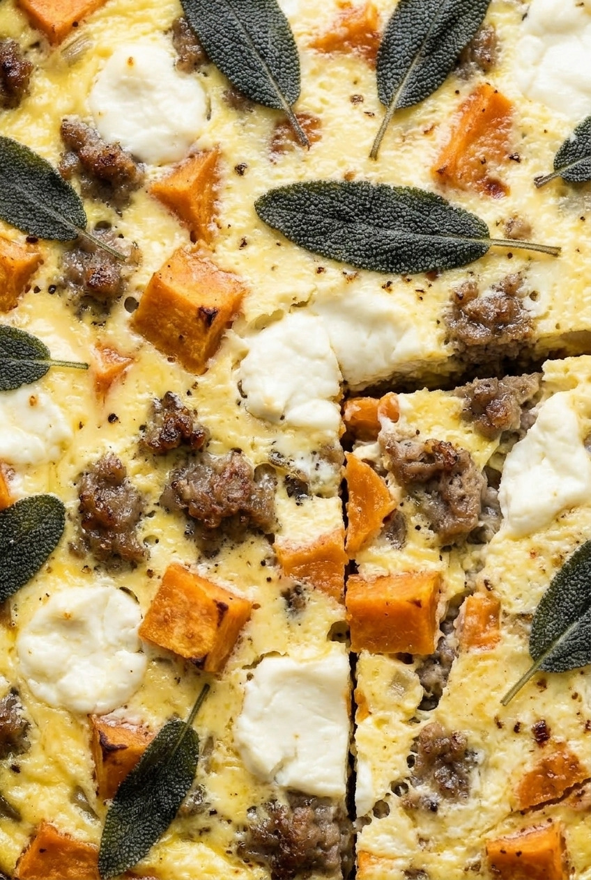 sweet potato and sage frittata close up