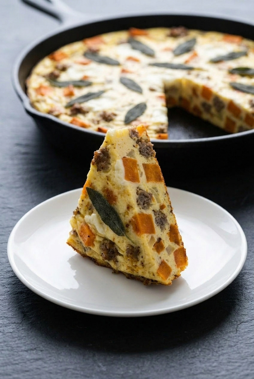 sweet potato and sage frittata side view
