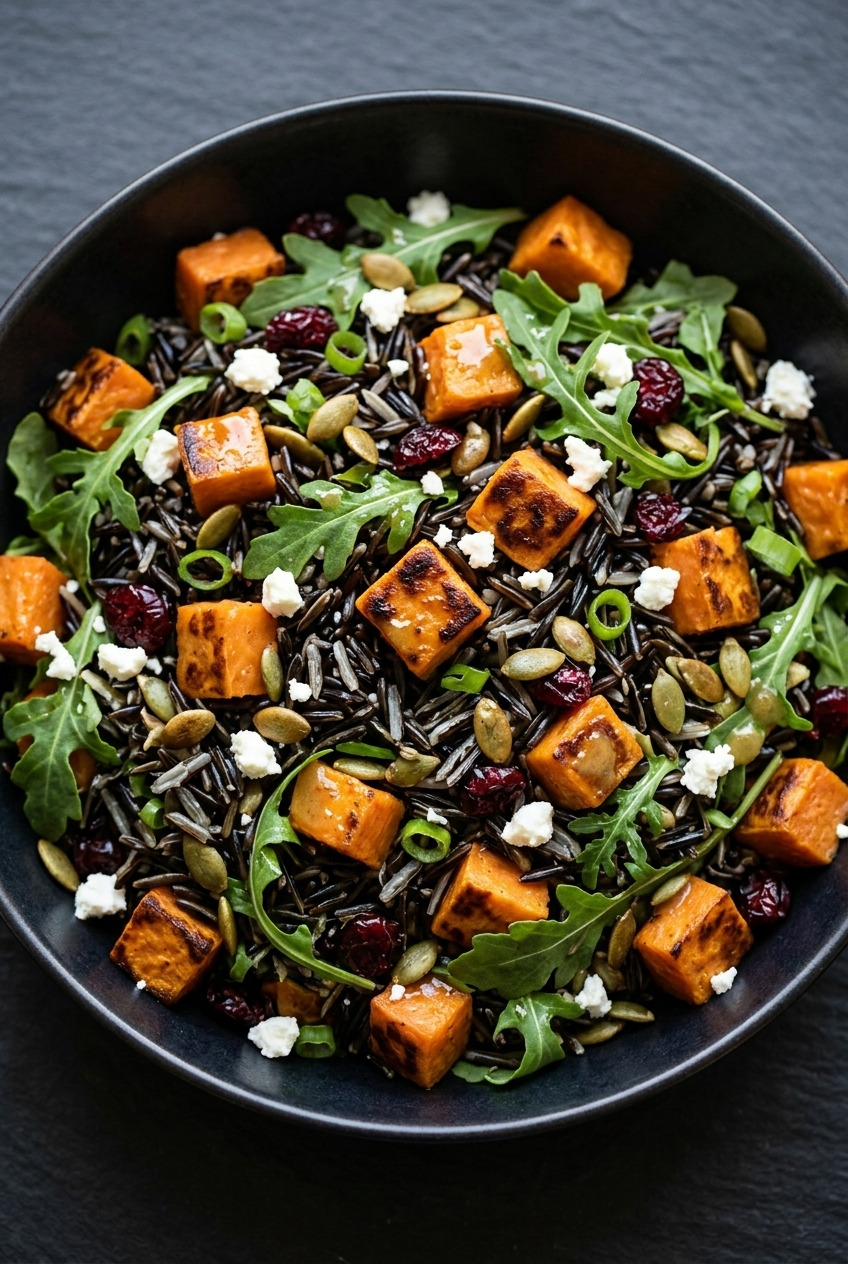 sweet potato and wild rice salad with ginger dressing