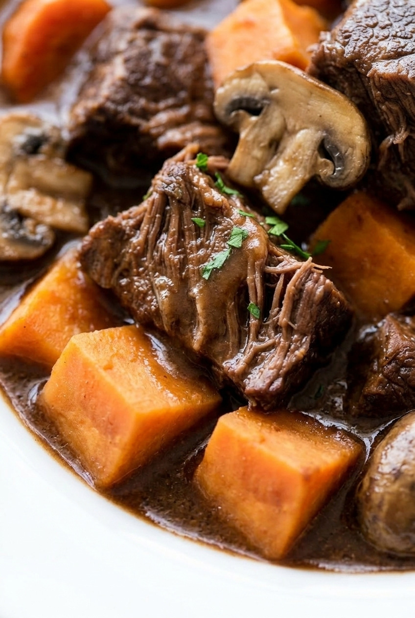 sweet potato beef stew close up