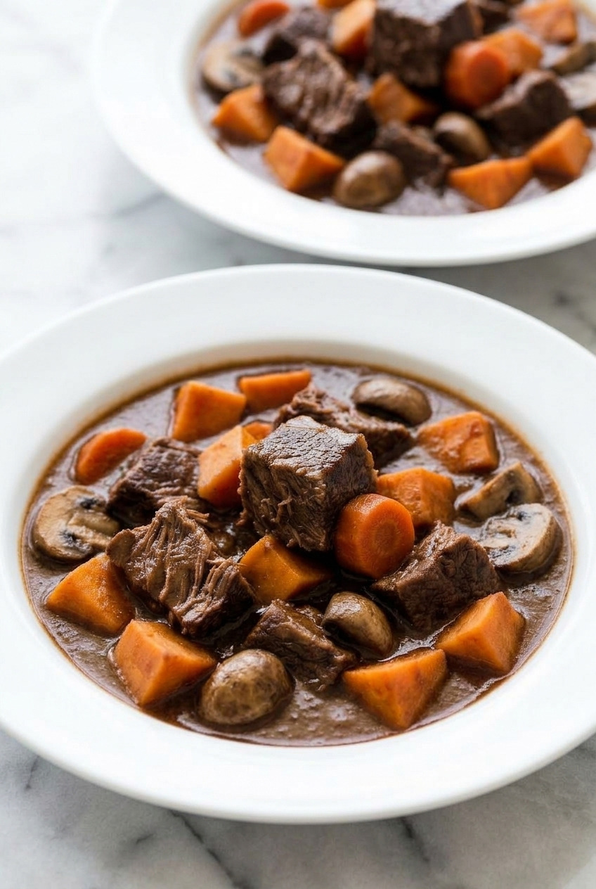 sweet potato beef stew dinner scene