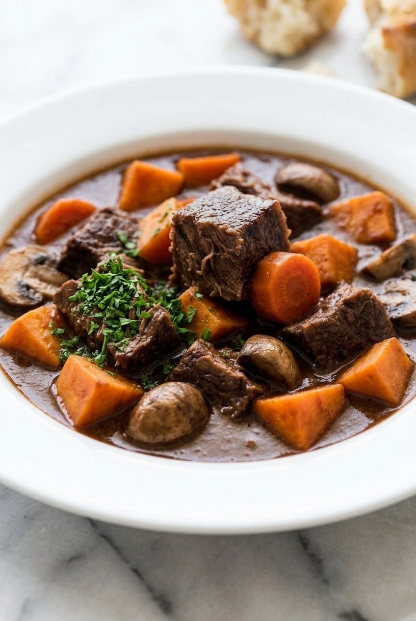 sweet potato beef stew side view