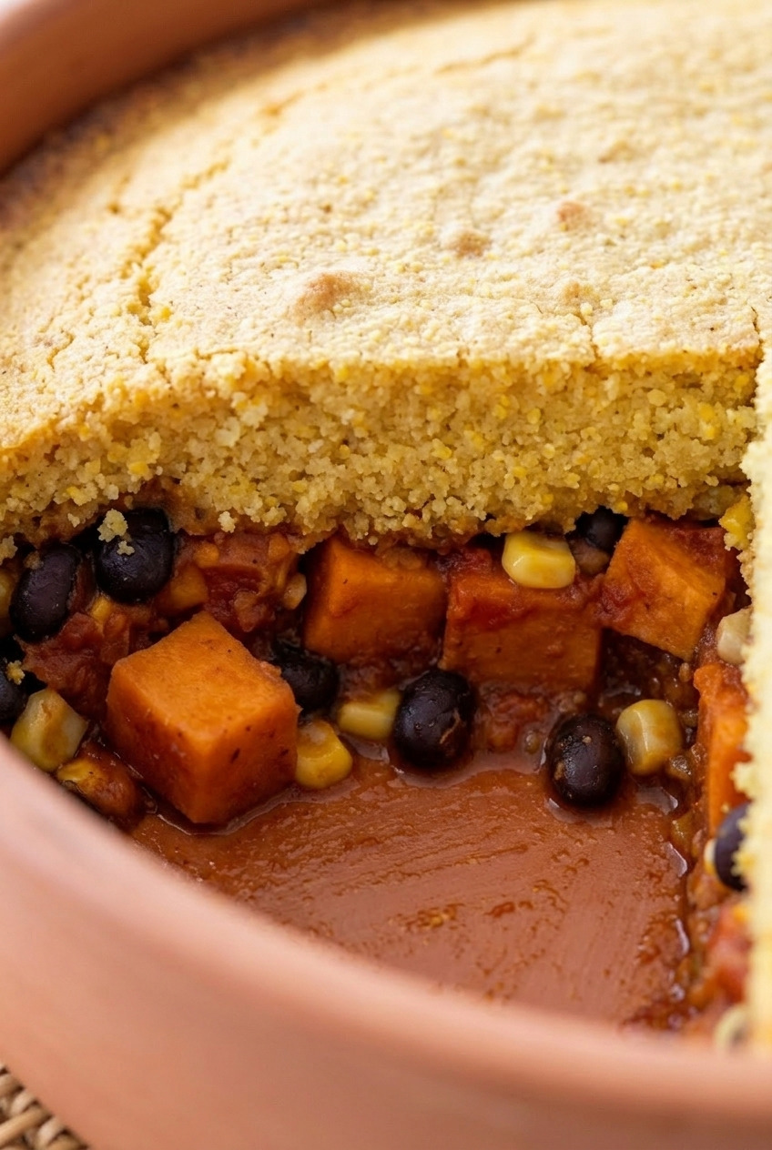 sweet potato black bean tamale pie close up