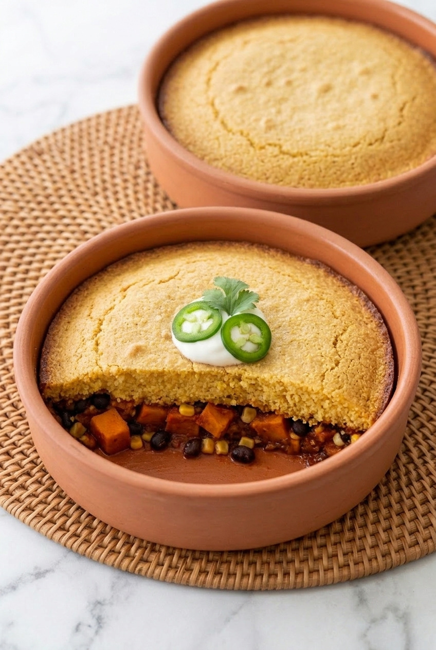 sweet potato black bean tamale pie dinner scene