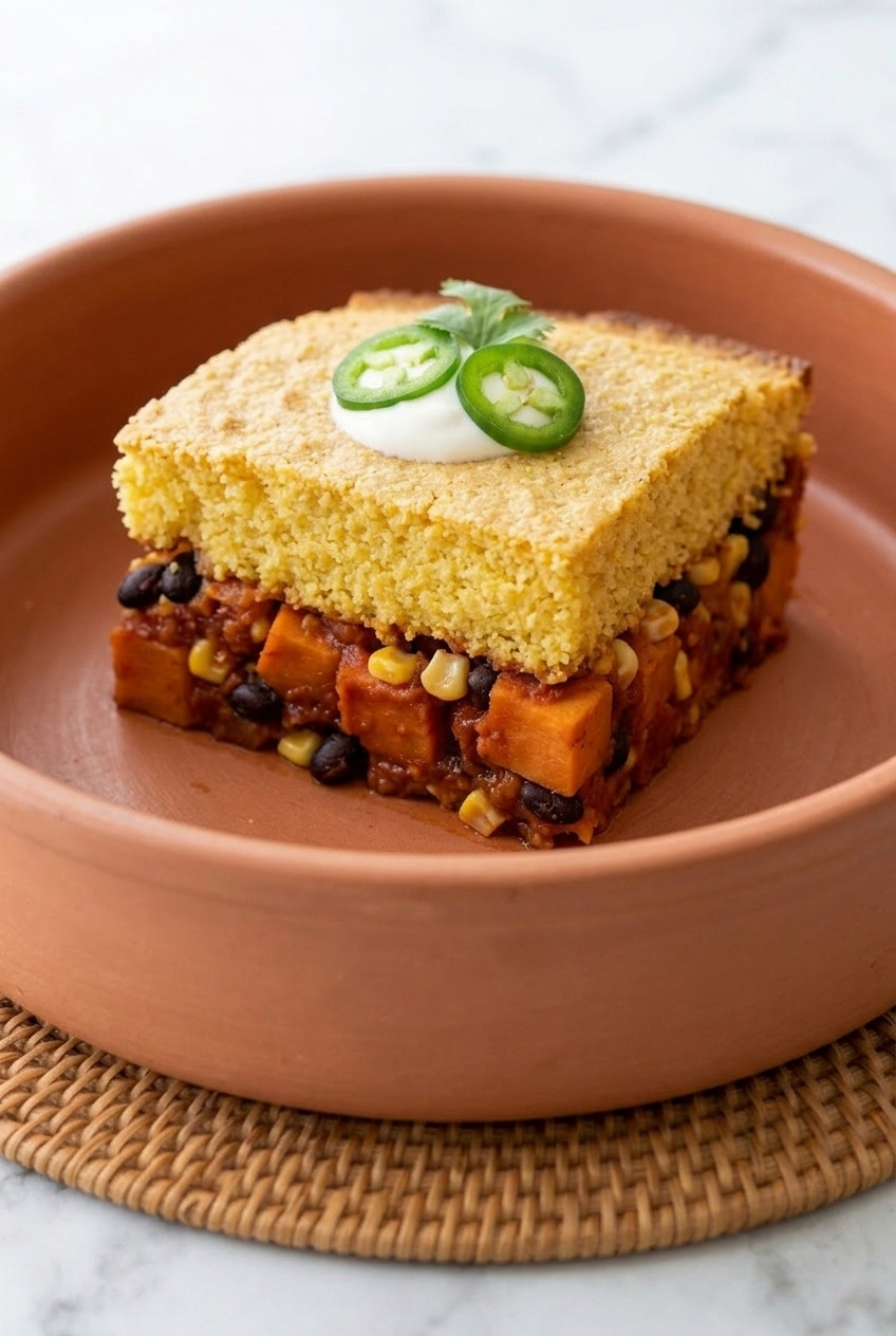 sweet potato black bean tamale pie side view