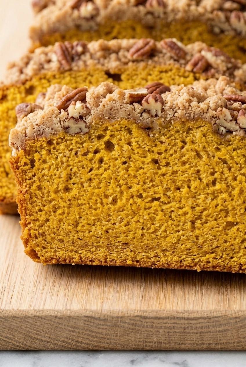 sweet potato bread with pecan streusel close up