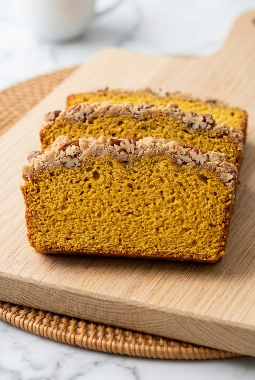 sweet potato bread with pecan streusel side view