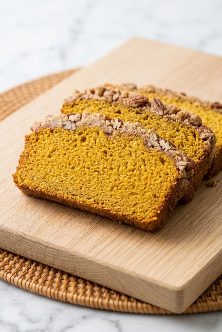 sweet potato bread with pecan streusel served