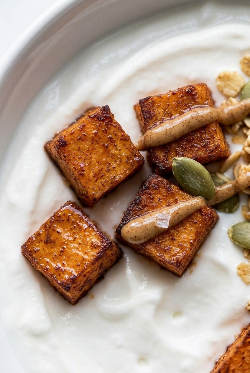 sweet potato breakfast bowl with greek yogurt close up