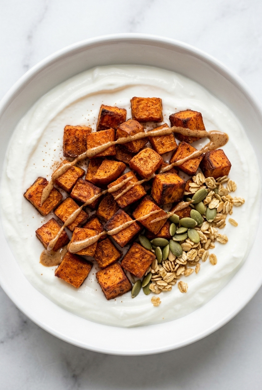 sweet potato breakfast bowl with greek yogurt